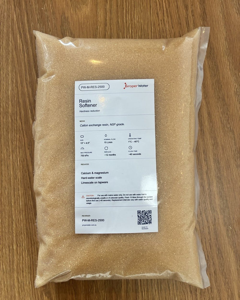 ProperWater 2.5 litre bag of cation exchange resin to refill the CHF resin cartridge